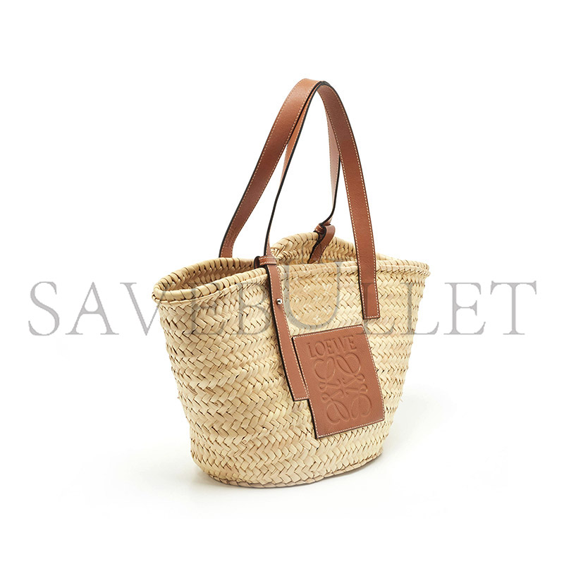 L0ew* brown natural palm leaf and leather medium basket tote (44*26*13.5cm)